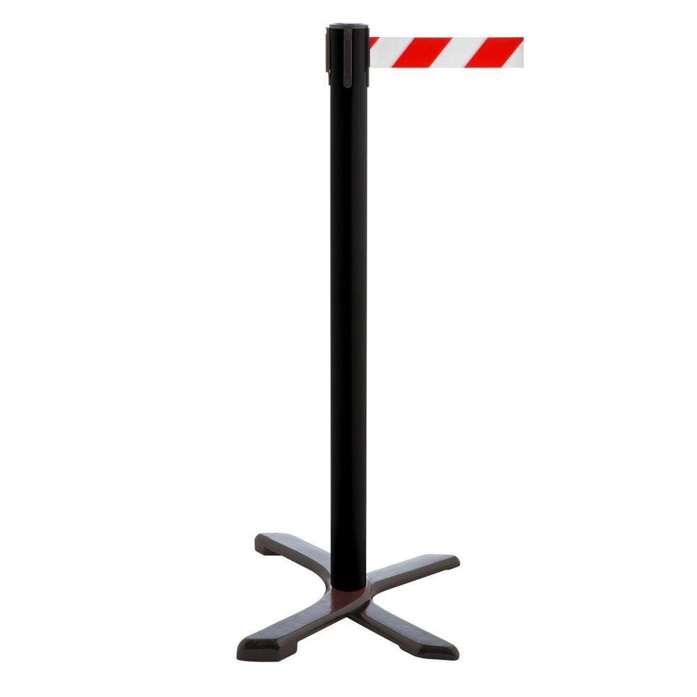 Illustration du produit: Potelet de délimitation pied en croix, longueur de sangle 4 m, noir, strié en diagonale rouge/blanc