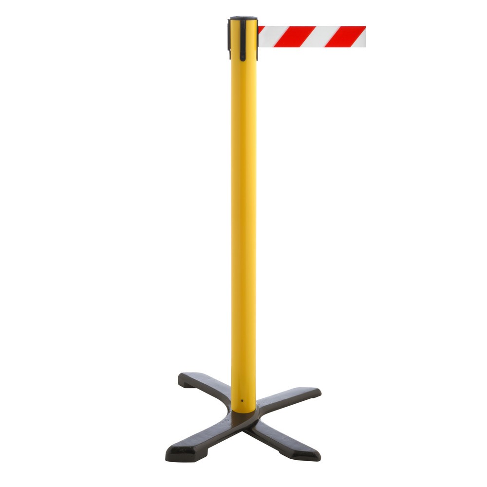 Produktabbildung Nr. 1: Potelet de délimitation pied en croix, longueur de sangle 4 m, jaune, strié en diagonale rouge/blanc