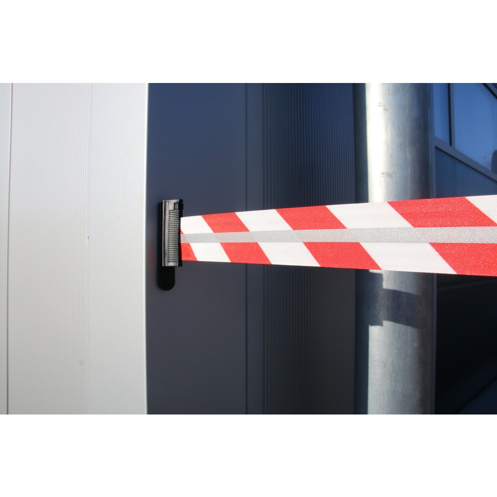 Produktabbildung Nr. 2: Cassette à sangle RS-GUIDESYSTEMS® GLW 45-E REFLECTO, montage mural, longueur 2,3 m, largeur 50 mm, boîtier jaune, sangle rouge/blanc