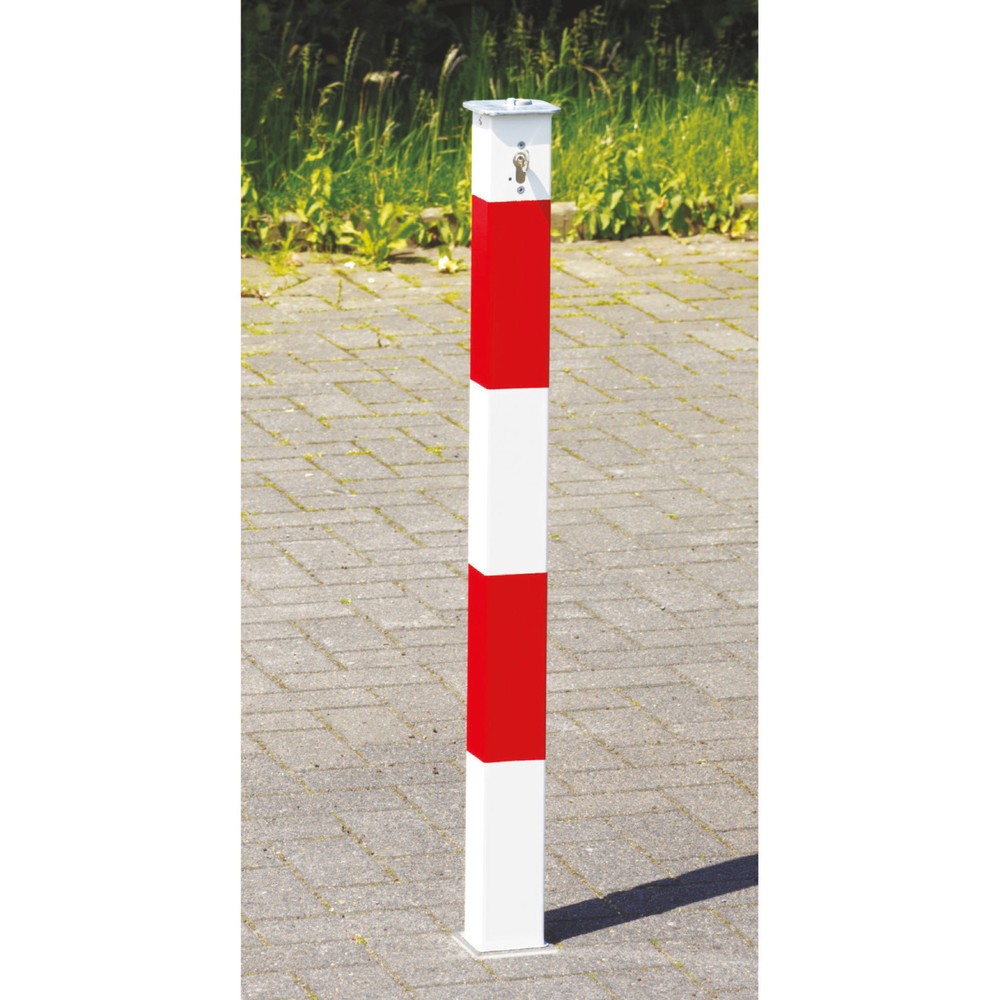 Illustration du produit: Potelet en aluminium, escamotable, 70 x 70 mm, verrouillable verticalement, rouge/blanc