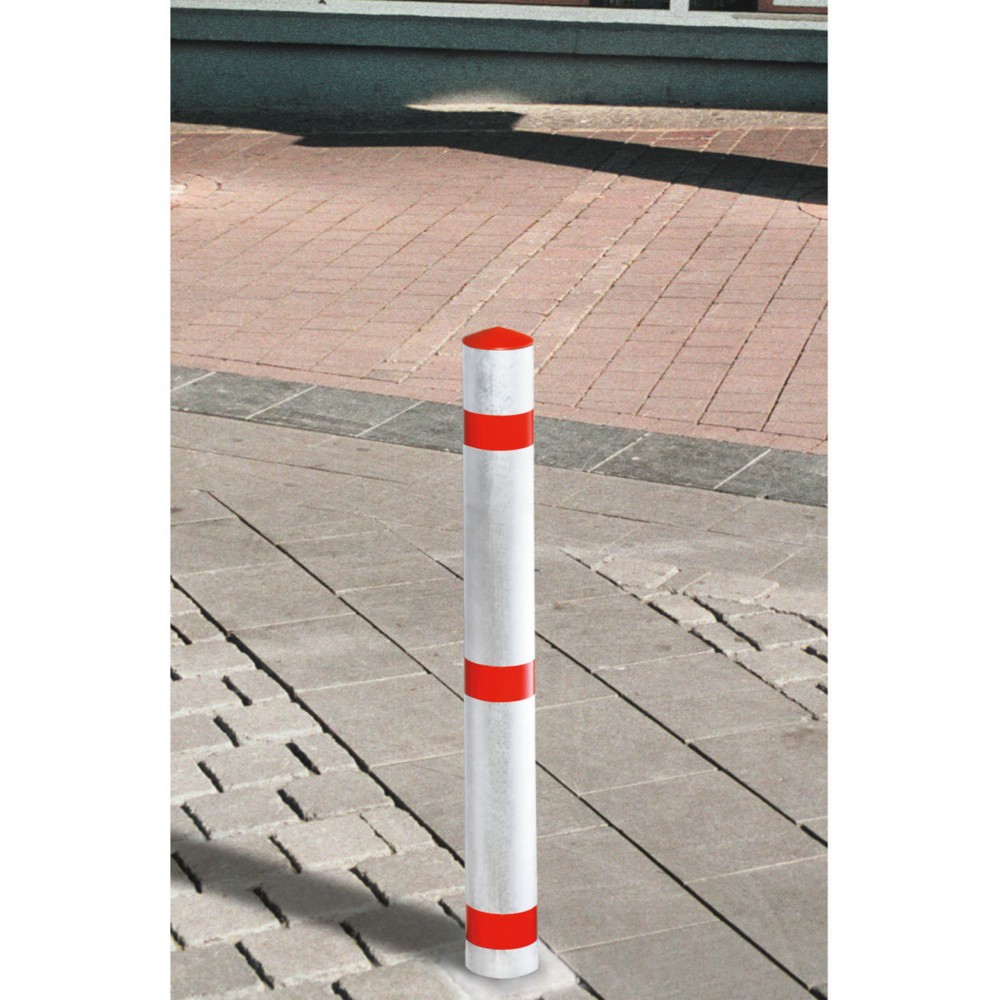 Illustration du produit: Potelet en aluminium, rabattable, tube rond Ø 76 mm à cheviller + triangle pompier, rouge