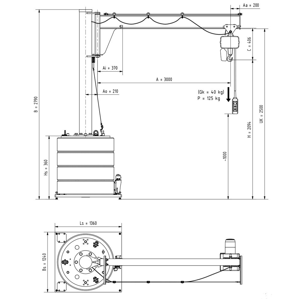 Produktabbildung Nr. 2: Potence VETTER®, palan électrique à chaîne LIFTKET inclus, plage de pivotement de 270°, portée 3 000 mm, capacité de charge 125 kg