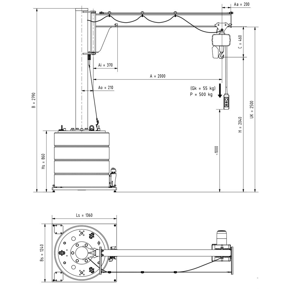 Produktabbildung Nr. 2: Potence VETTER®, palan électrique à chaîne LIFTKET inclus, plage de pivotement de 270°, portée 2 000 mm, capacité de charge 500 kg