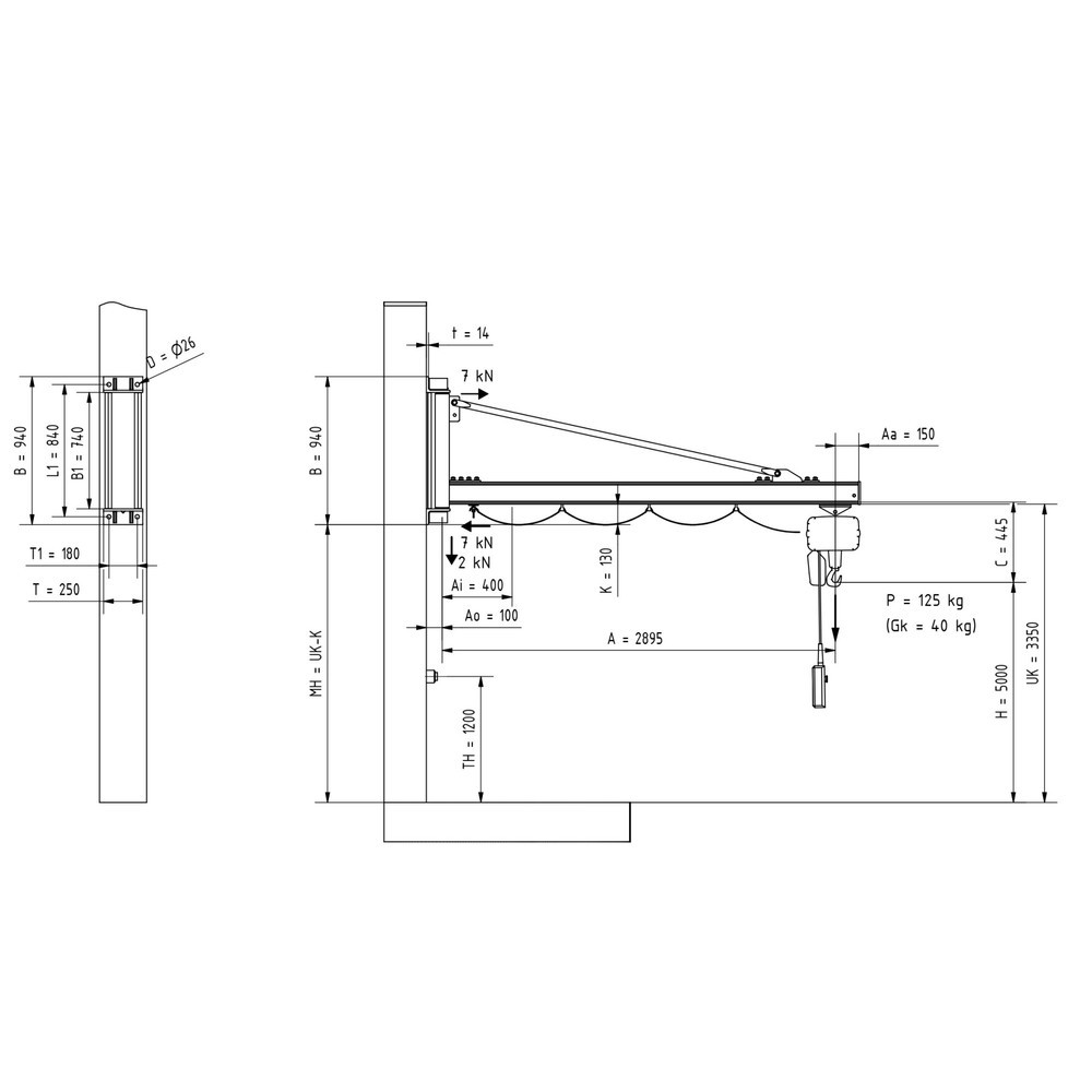 Produktabbildung Nr. 2: Potence VETTER®, palan électrique à chaîne LIFTKET inclus, version murale, portée 1 900 mm, capacité de charge 125 kg