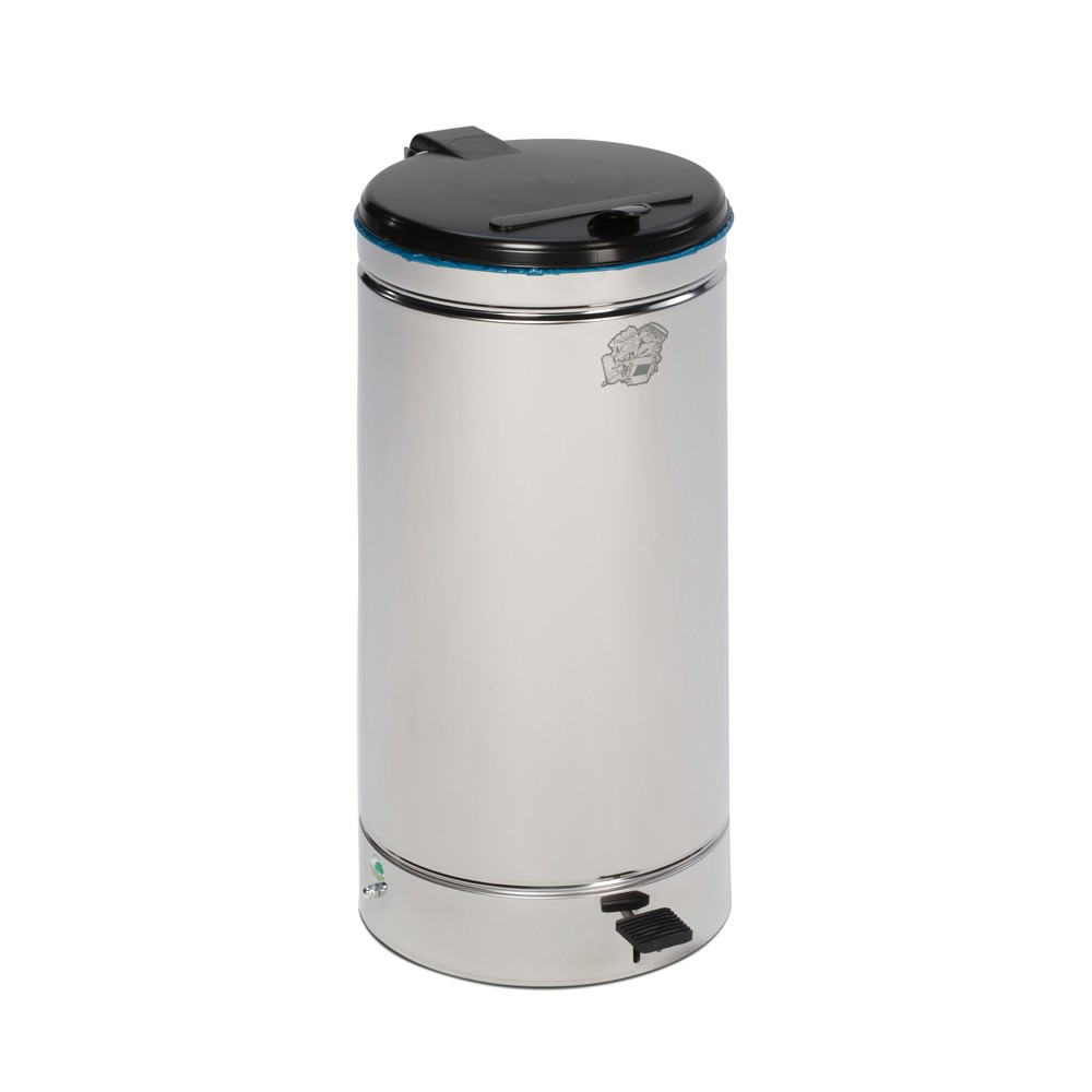 Produktabbildung Nr. 1: Poubelle à pédale Euro-en Acier, 60 litres, corps acier inoxydable, couvercle noir