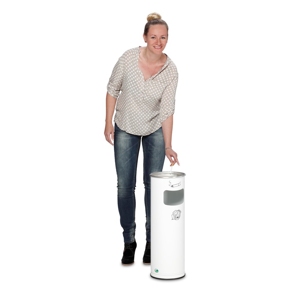 Illustration du produit: Poubelle-cendrier VAR®, modèle sur pied, 16,7 litres, blanc signalisation