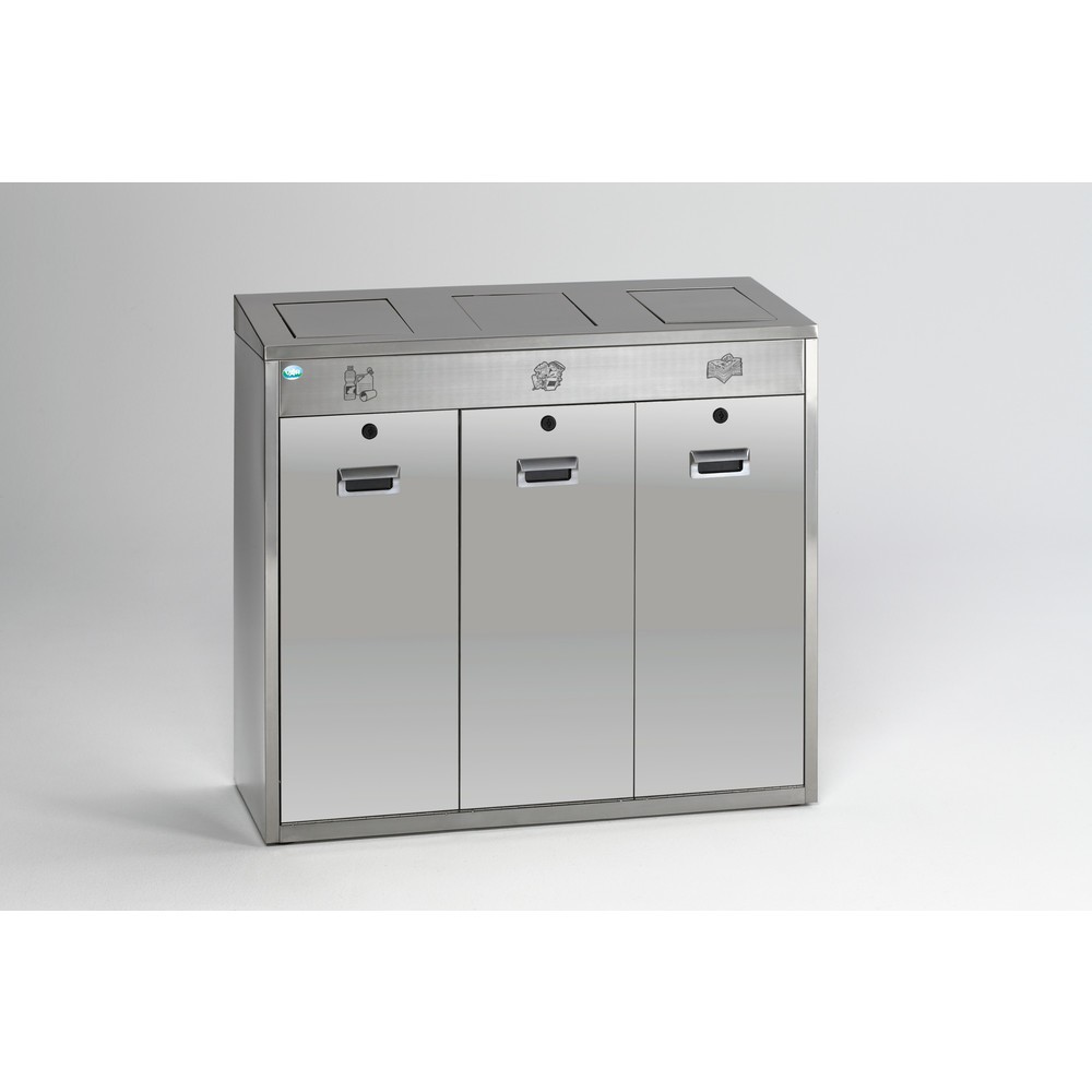 Illustration du produit: Poubelle de tri de matériaux VAR® en acier inoxydable, clapet d’insertion, 3x 48 litres