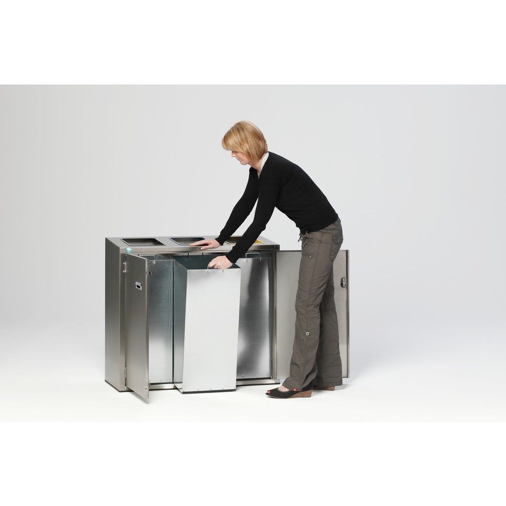 Produktabbildung Nr. 2: Poubelle de tri de matériaux VAR® en acier inoxydable, orifices d’insertion, 3x 90 litres