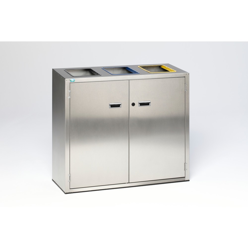 Illustration du produit: Poubelle de tri de matériaux VAR® en acier inoxydable, orifices d’insertion, 3x 90 litres