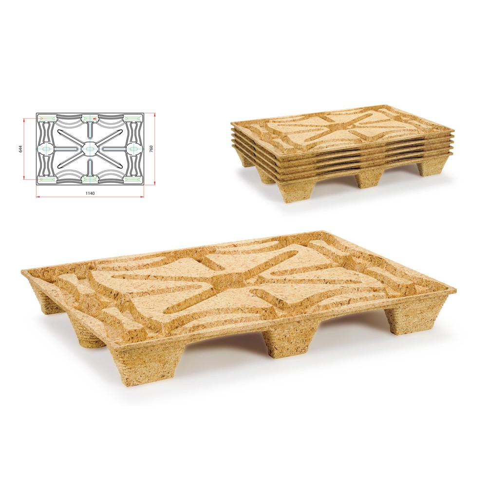 Produktabbildung Nr. 2: Pressholz-Palette, CONTAINER-Format, LxB 760 x 1.140 mm, dyn. TK 900 kg, 9 Füsse
