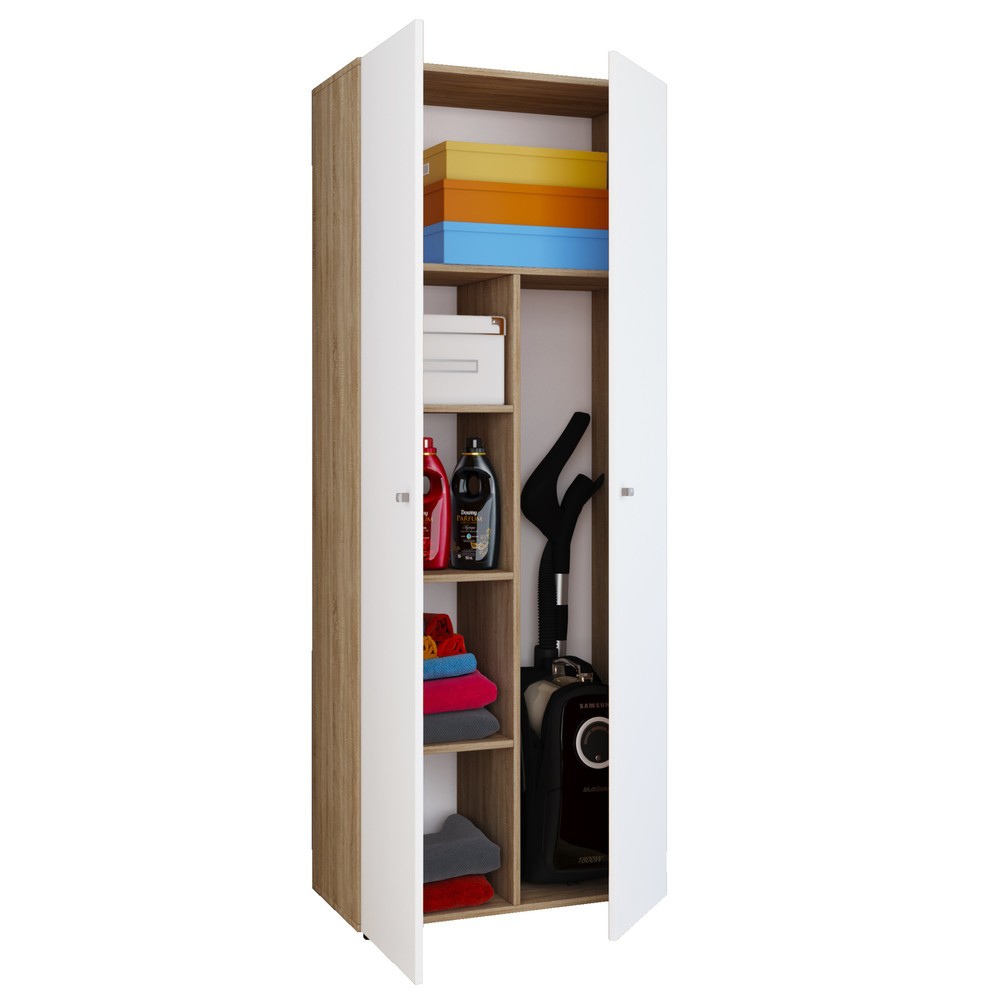 Produktabbildung: VCM Putzmittelschrank Vandol II, mit Türen, Sonoma-Eiche/weiss