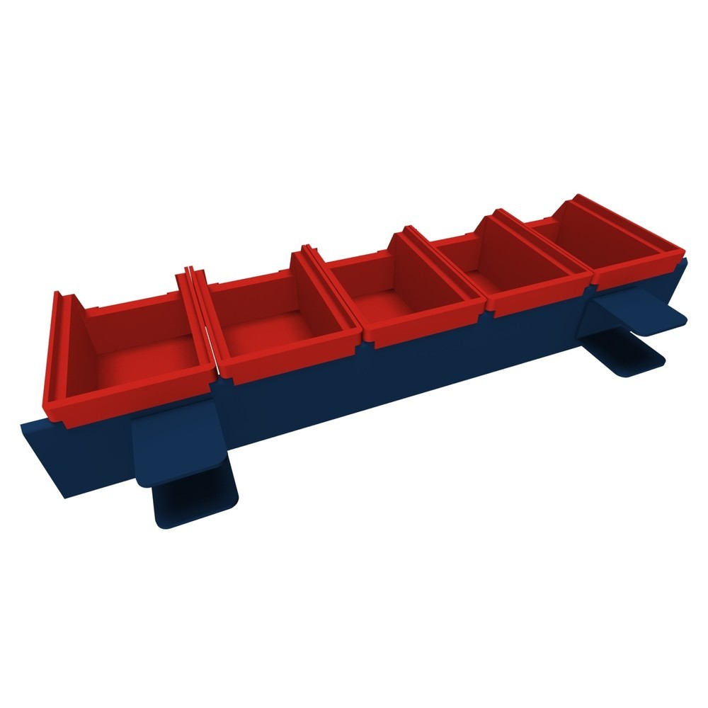 Produktabbildung Nr. 3: Rail de fixation avec bacs à bec, pour système de table d’emballage Rocholz, livré avec 5 bacs