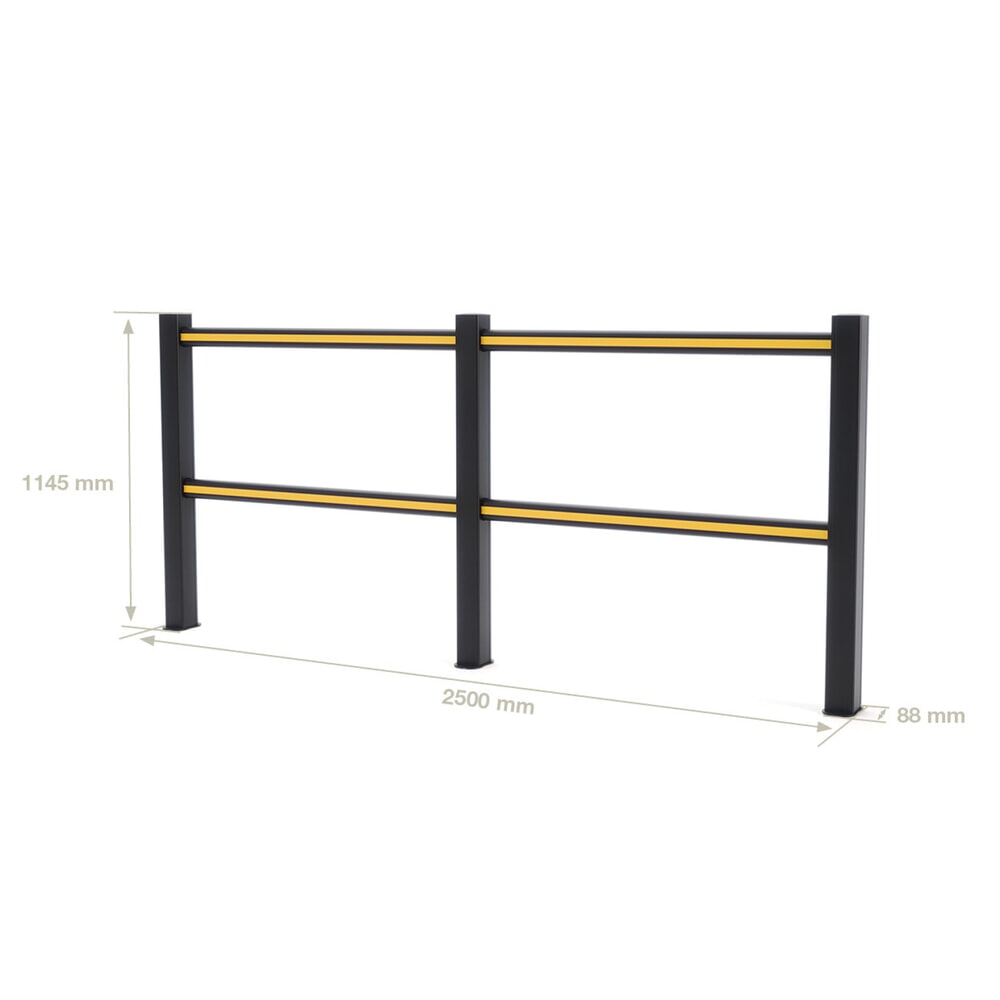 N° de l'image du produit 4 : BOPLAN® Jeu de garde-corps HD Light, 2 traverses jaunes, 3 poteaux noirs, largeur 2,5 m