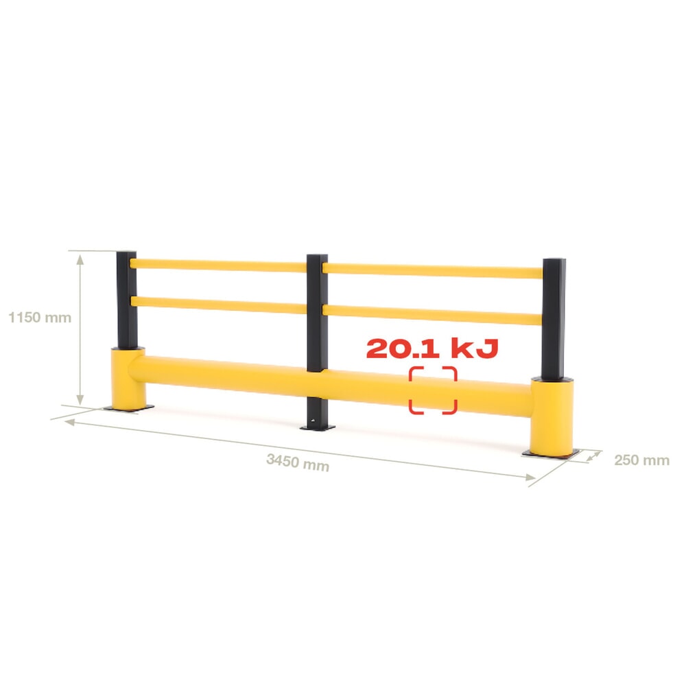 Produktabbildung Nr. 4: BOPLAN® Garde-corps pare-chocs TB 400 Plus, 2 traverses jaunes, 3 poteaux noirs, 3,45 m