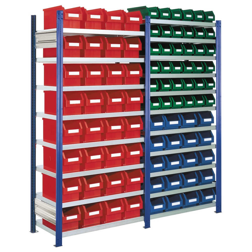 Illustration du produit: Kappes RasterPlan Rayonnage à tablettes bleu gentiane avec bacs à bec, charge par tablette 100 kg, HxlxP 2 000 x 2 060 x 435 mm