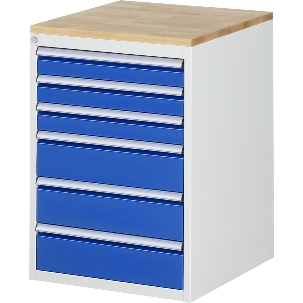Produktabbildung Nr. 1: RAU Armoire à tiroirs Série 7000, HxlxP 825 x 580 x 650 mm, 6 tiroirs 3 x 90, 3 x 150 mm, plan de travail en hêtre