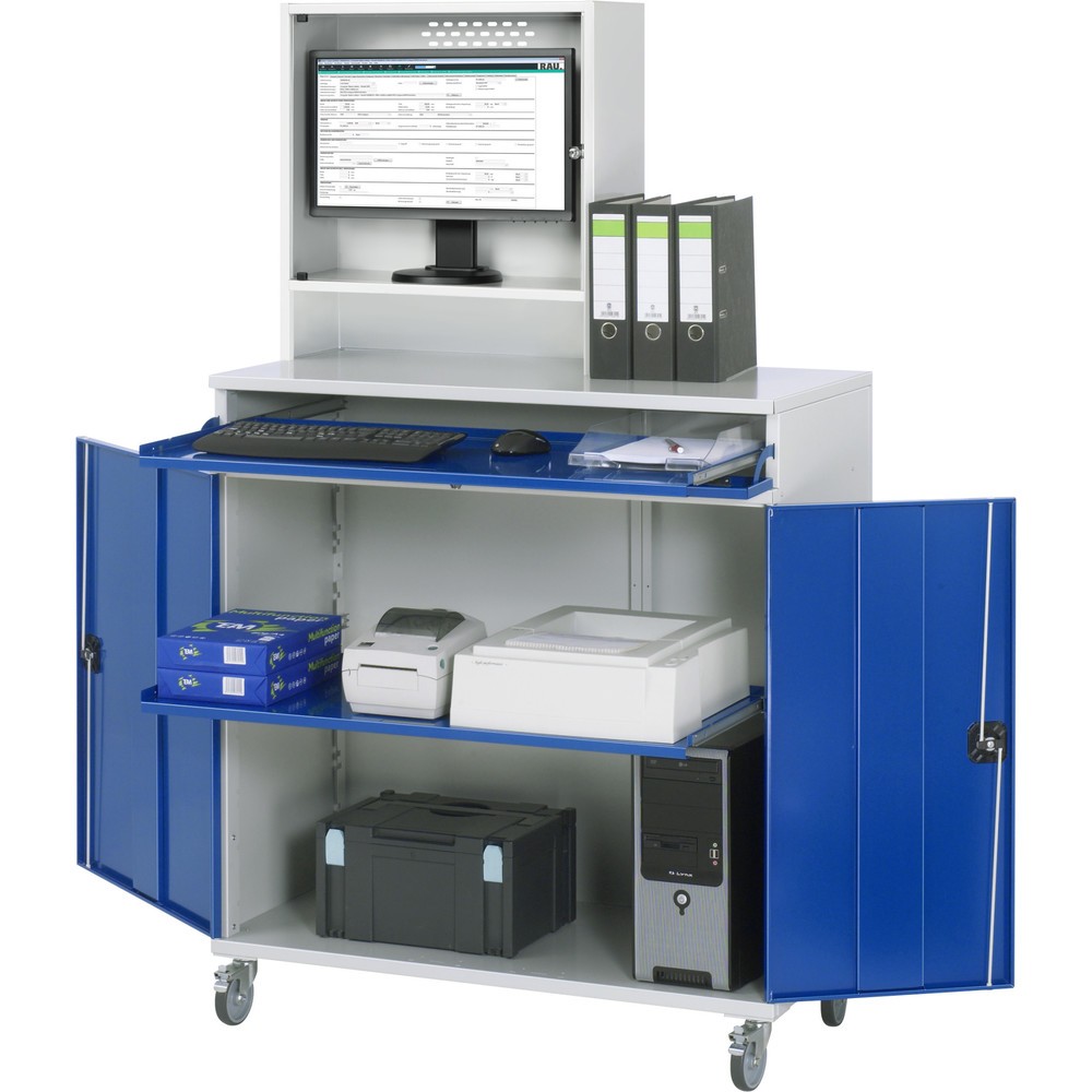 Produktabbildung Nr. 1: RAU Armoire informatique, boîtier d’écran, porte-clavier coulissant, double porte battante, compartiment pour écran profondeur 230, 1 x tablette extractible, mobile