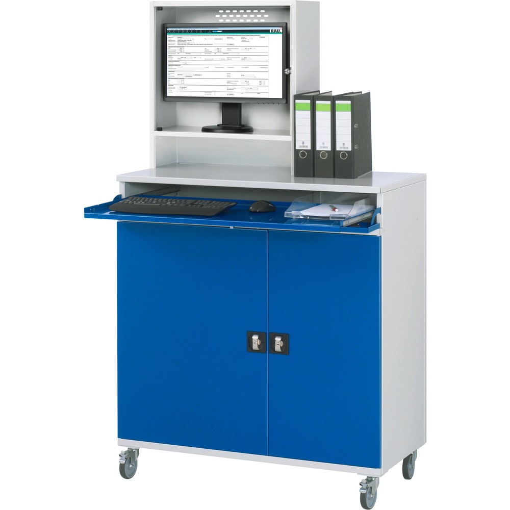 Produktabbildung Nr. 3: RAU Armoire informatique mobile, boîtier d’écran, porte-clavier coulissant, double porte battante, nombre de tiroirs x Hxl : 2 x 80 x 1 020 mm