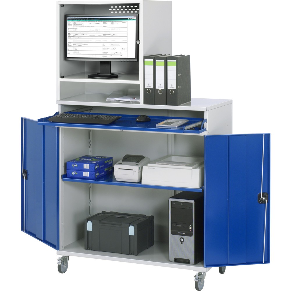 Illustration du produit: RAU Armoire informatique, boîtier d’écran, porte-clavier coulissant, double porte battante, compartiment pour écran profondeur 500, 1 x tablette extractible, mobile