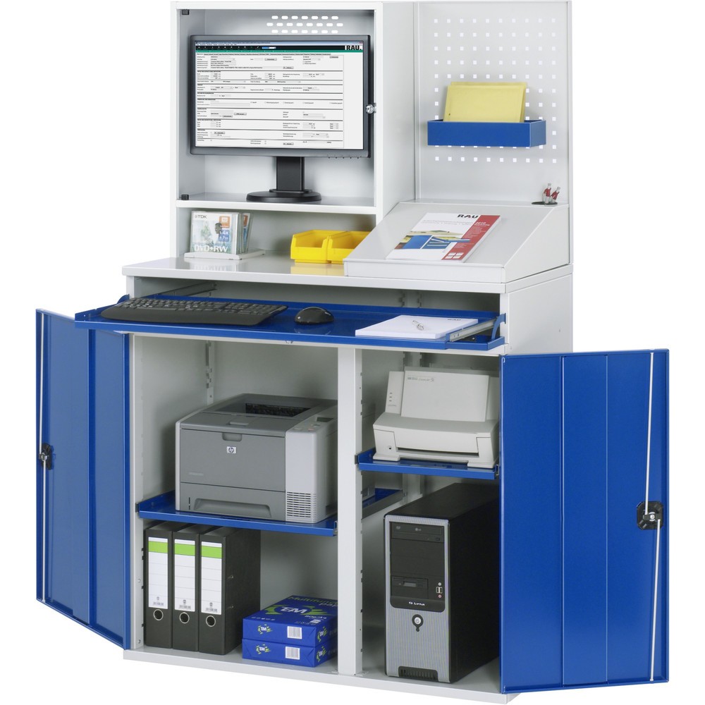 Produktabbildung Nr. 2: RAU Armoire informatique, boîtier d’écran, porte-clavier coulissant, double porte battante, panneau arrière perforé, nombre de tiroirs x Hxl : 1 x 80 x 1 020 mm