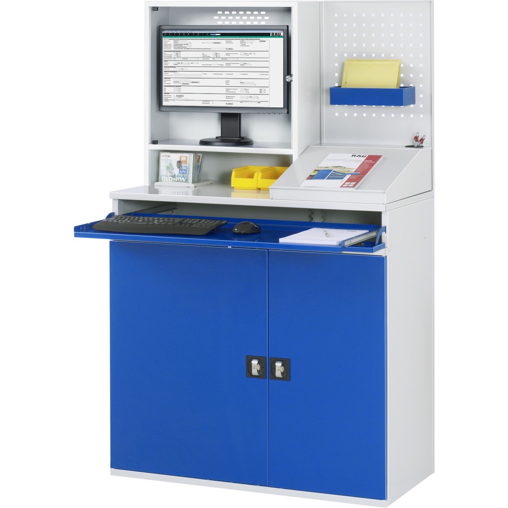 Produktabbildung Nr. 3: RAU Armoire informatique, boîtier d’écran, porte-clavier coulissant, double porte battante, panneau arrière perforé, nombre de tiroirs x Hxl : 1 x 80 x 1 020 mm