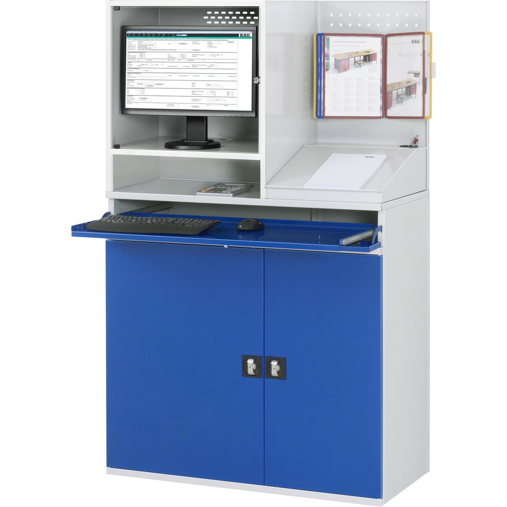 Produktabbildung Nr. 2: RAU Armoire informatique, boîtier d’écran, porte-clavier coulissant, double porte battante, panneau arrière perforé, nombre de tiroirs x Hxl : 1 x 80 x 1 020 mm