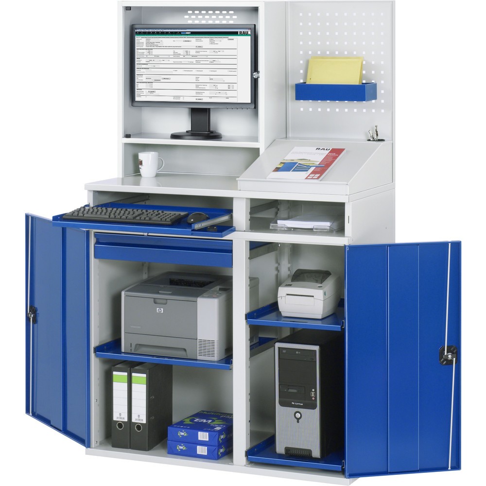 Produktabbildung Nr. 3: RAU Armoire informatique, boîtier d’écran, porte-clavier coulissant, double porte battante, panneau arrière perforé, nombre de tiroirs x Hxl : 1 x 80 x 650 mm