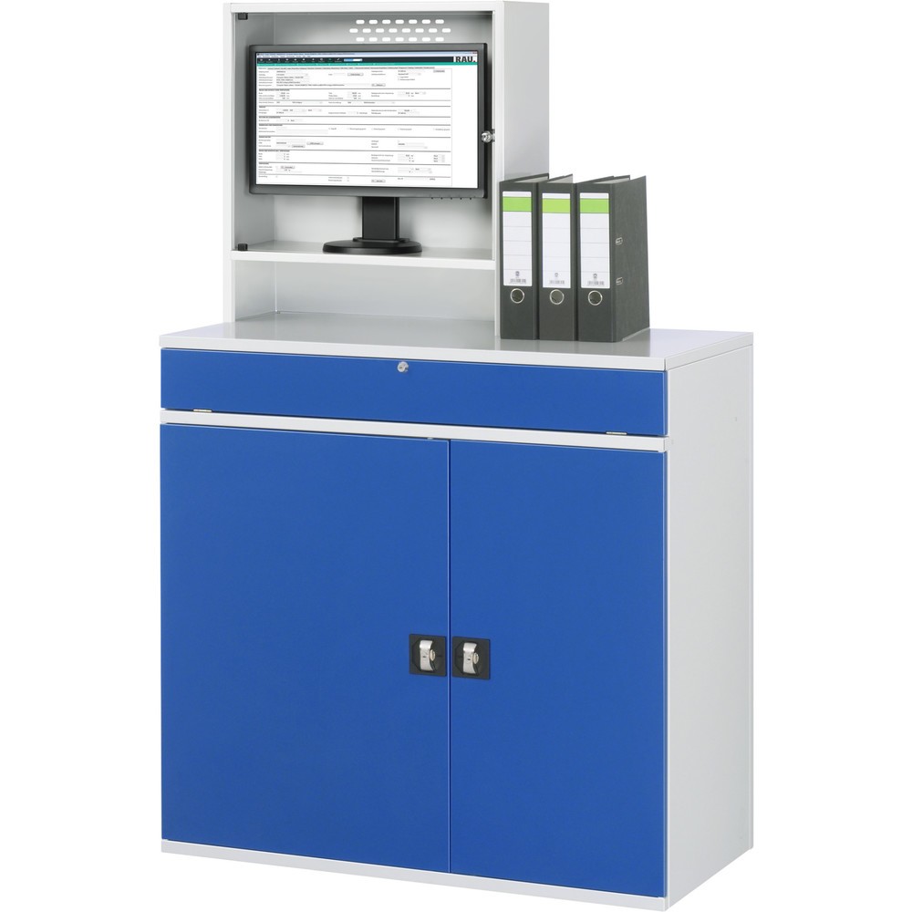 Produktabbildung Nr. 2: RAU Armoire informatique, boîtier d’écran, porte-clavier coulissant, double porte battante, compartiment pour écran profondeur 230, 1 x tablette extractible, fixe