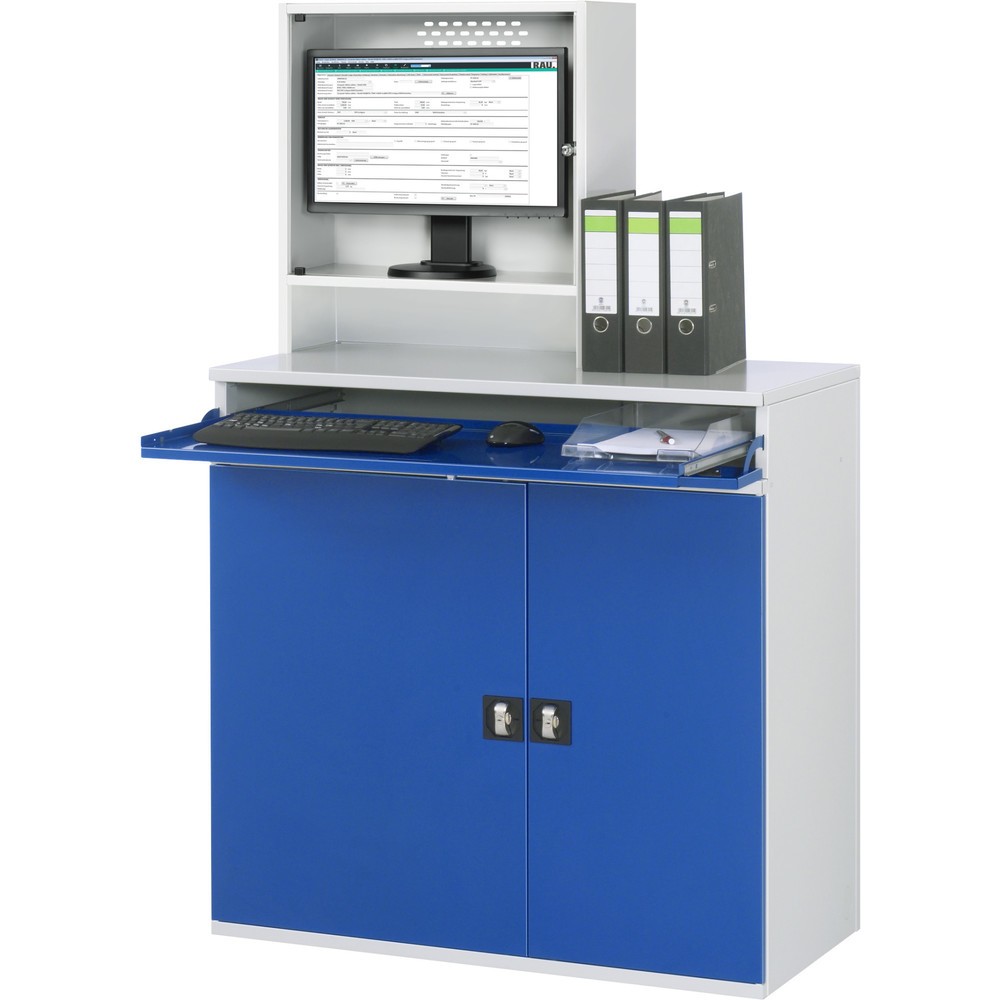 Produktabbildung Nr. 3: RAU Armoire informatique, boîtier d’écran, porte-clavier coulissant, double porte battante, compartiment pour écran profondeur 230, 1 x tablette extractible, fixe