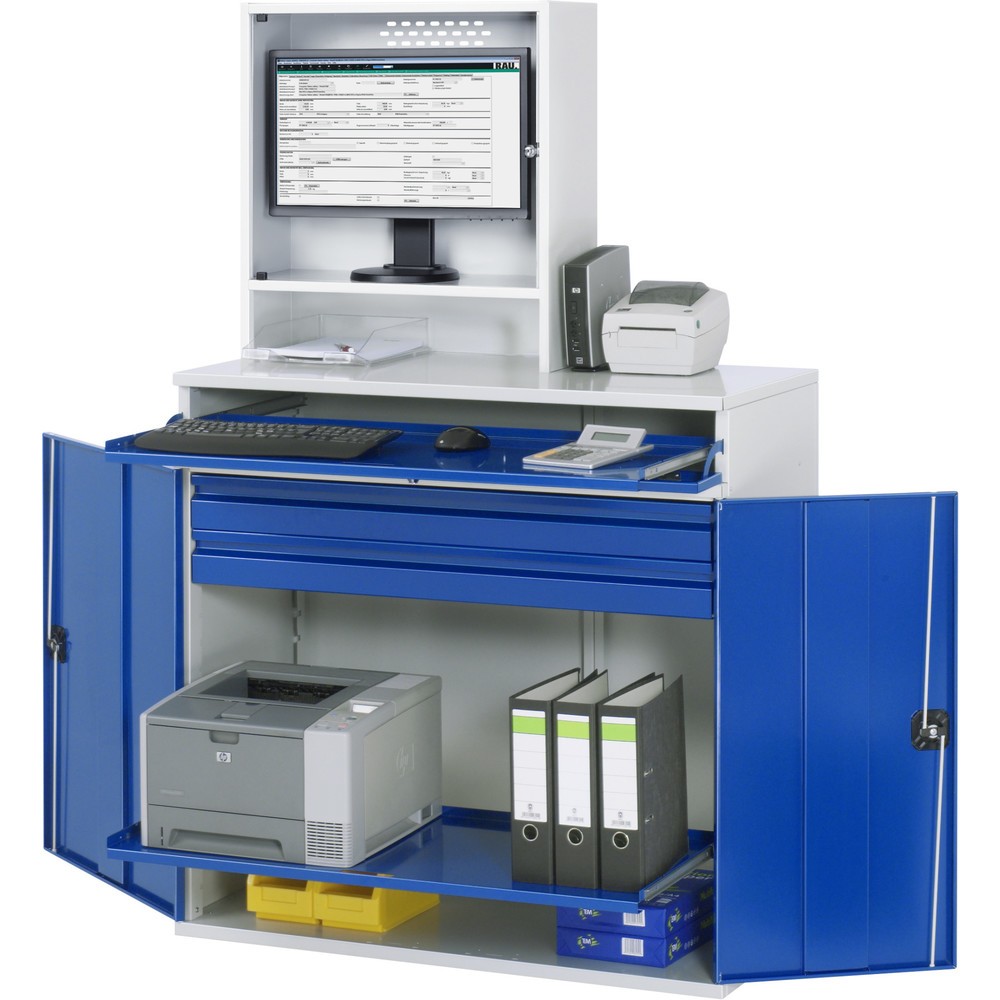 Produktabbildung Nr. 1: RAU Armoire informatique, boîtier d’écran, porte-clavier coulissant, double porte battante, nombre de tiroirs x Hxl : 2 x 80 x 1 020 mm