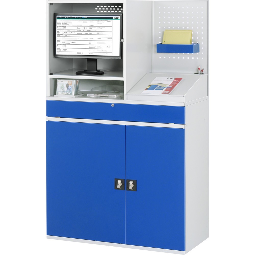 Produktabbildung Nr. 4: RAU Armoire informatique, boîtier d’écran, porte-clavier coulissant, double porte battante, panneau arrière perforé, nombre de tiroirs x Hxl : 1 x 80 x 1 020 mm
