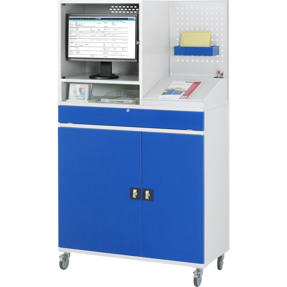 Produktabbildung Nr. 2: RAU Armoire informatique, boîtier d’écran, porte-clavier coulissant, panneau arrière perforé, double porte battante, mobile