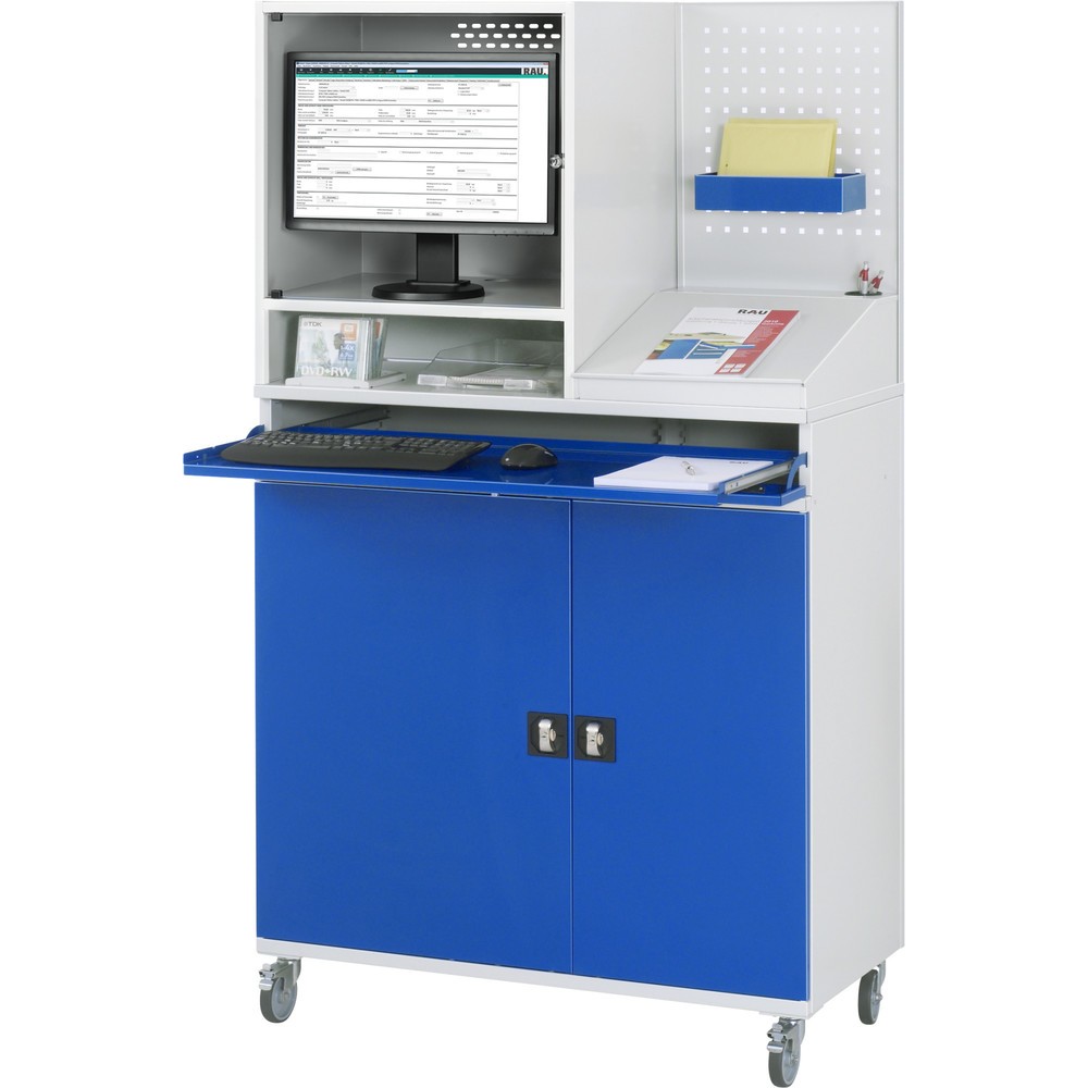Produktabbildung Nr. 3: RAU Armoire informatique, boîtier d’écran, porte-clavier coulissant, panneau arrière perforé, double porte battante, mobile