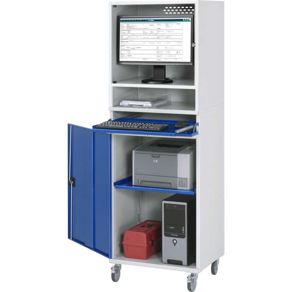 Illustration du produit: RAU Armoire informatique, boîtier d’écran, porte-clavier coulissant, porte battante, mobile
