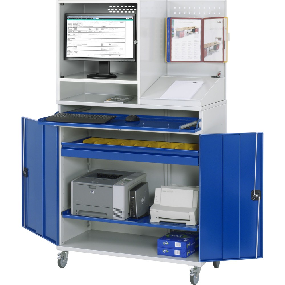 Produktabbildung Nr. 2: RAU Armoire informatique mobile, boîtier d'écran, porte-clavier coulissant, double porte battante, panneau arrière perforé, nombre de tiroirs x Hxl : 1 x 80 x 1 020 mm