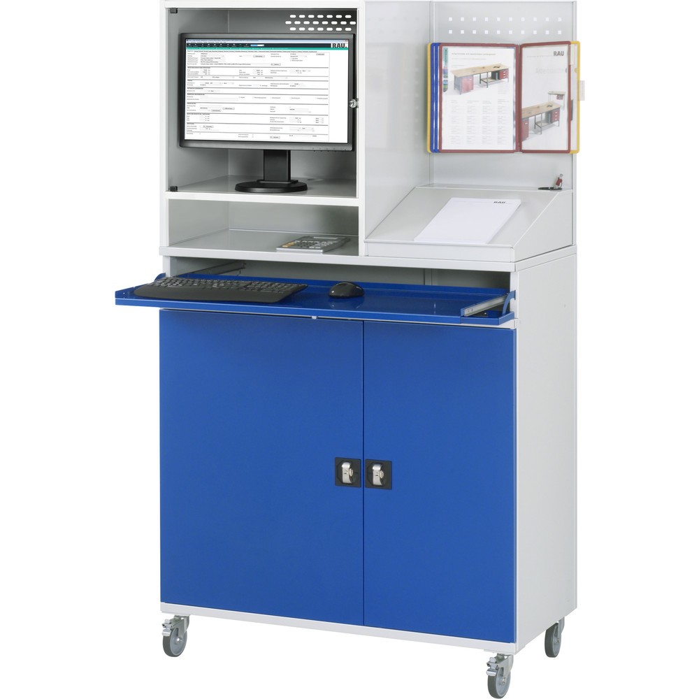 Produktabbildung Nr. 3: RAU Armoire informatique mobile, boîtier d'écran, porte-clavier coulissant, double porte battante, panneau arrière perforé, nombre de tiroirs x Hxl : 1 x 80 x 1 020 mm
