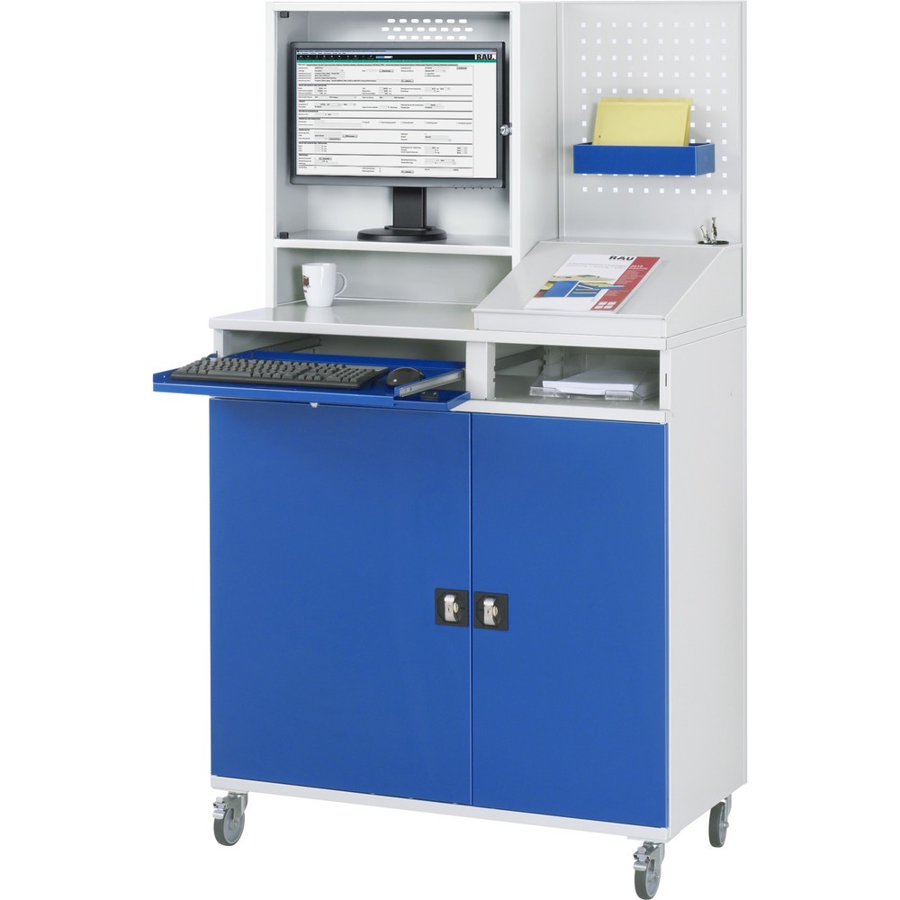 Produktabbildung Nr. 2: RAU Armoire informatique mobile, boîtier d'écran, porte-clavier coulissant, double porte battante, panneau arrière perforé, nombre de tiroirs x Hxl : 1 x 80 x 650 mm