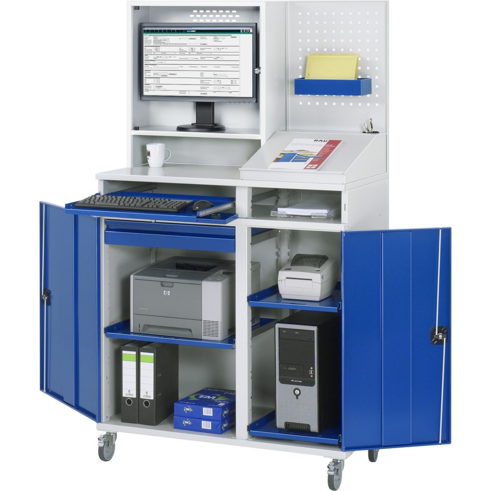 Produktabbildung Nr. 3: RAU Armoire informatique mobile, boîtier d'écran, porte-clavier coulissant, double porte battante, panneau arrière perforé, nombre de tiroirs x Hxl : 1 x 80 x 650 mm