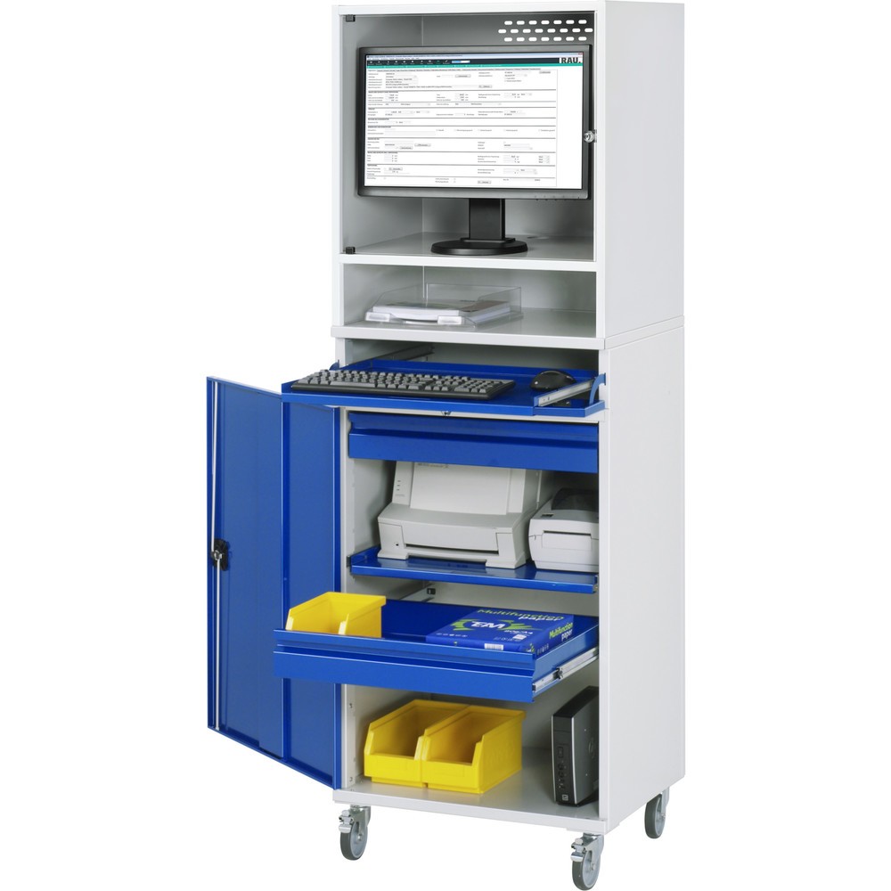 Illustration du produit: RAU Armoire informatique mobile, boîtier d’écran, porte-clavier coulissant, porte battante, nombre de tiroirs x Hxl : 2 x 80 x 570 mm