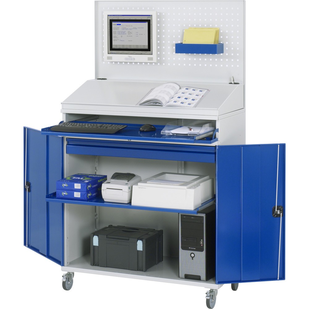 Produktabbildung Nr. 1: RAU Armoire informatique, porte-clavier coulissant, double porte battante, panneau arrière perforé, nombre de tiroirs x Hxl : 1 x 80 x 1 020 mm, mobile