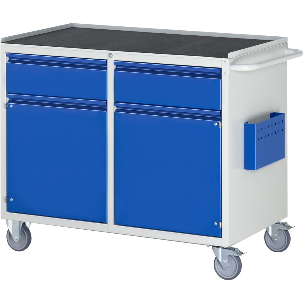 N° de l'image du produit 1 : RAU Chariot de montage Série 7000, HxlxP 975 x 1 145 x 650 mm, 2 portes battantes, 2 tiroirs 2 x 180 mm, plan de travail en métal