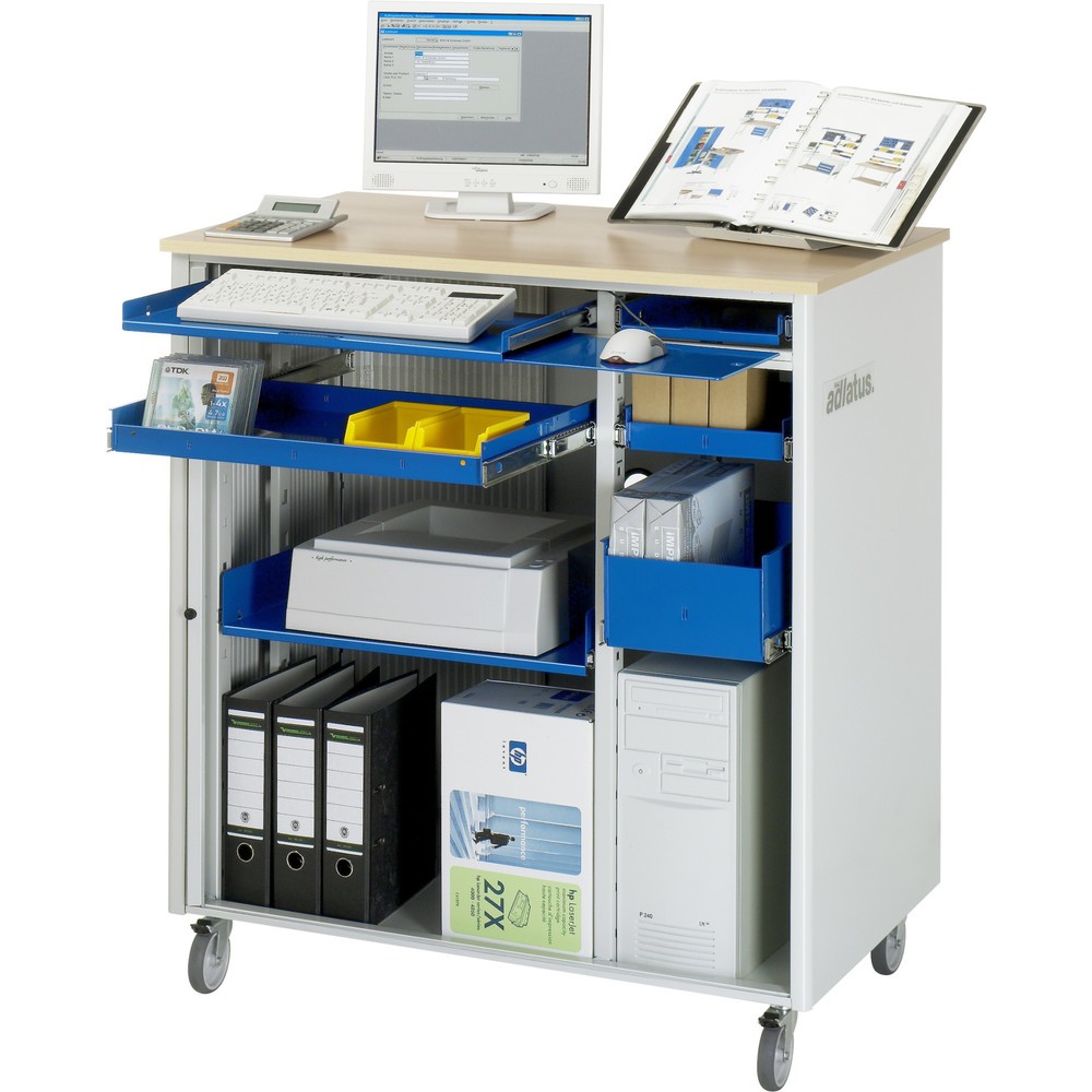 Produktabbildung Nr. 1: RAU Computer-Stationen, HxBxT 1.100 x 1.030 x 660 mm, Buche Dekor Arbeitsplatte, mit Rolladen, Steckdosenleiste, Schublade