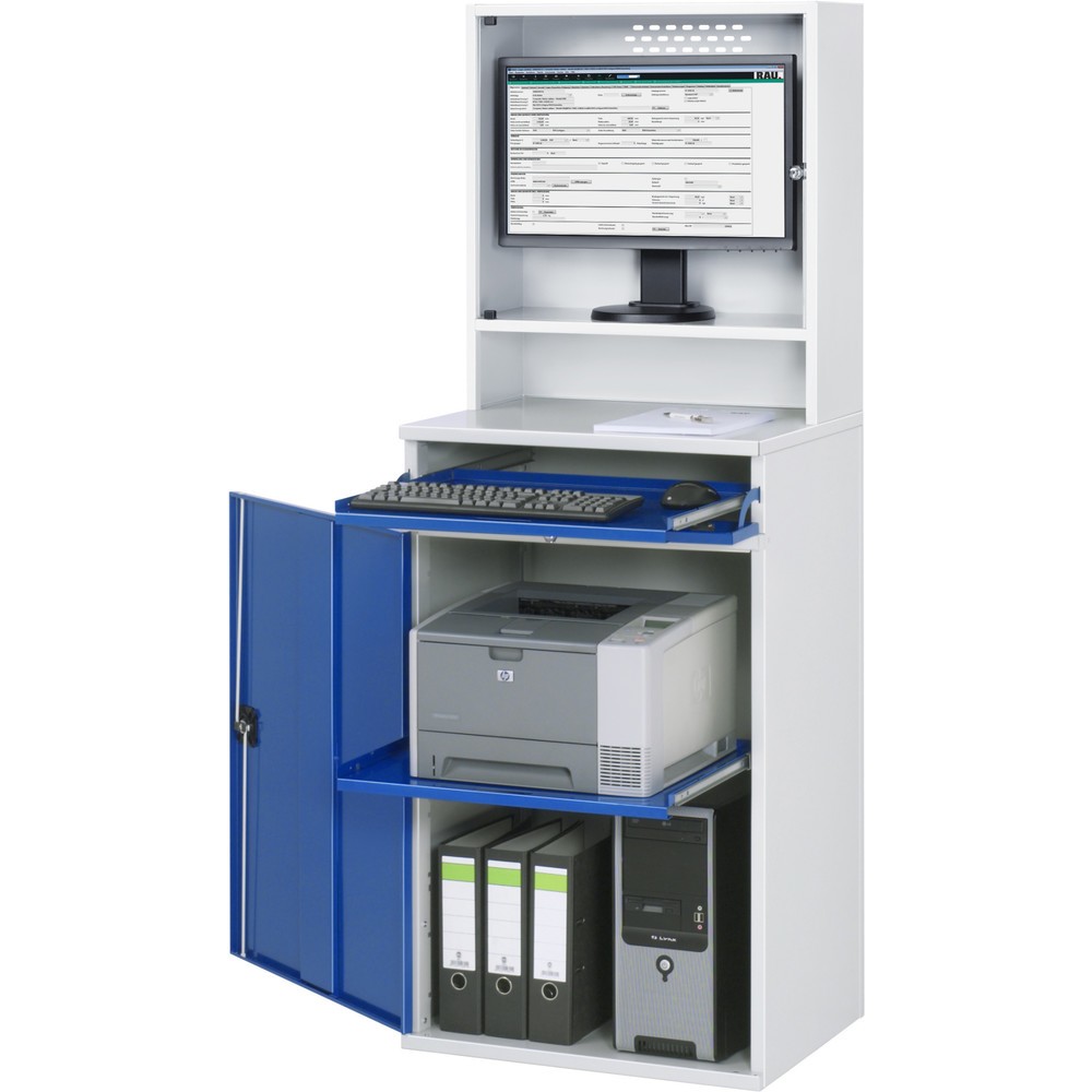 Produktabbildung Nr. 1: RAU Computer-Schrank, HxBxT 1.770 x 650 x 520 mm, mit 1 Flügeltür, Tastaturauszug und Monitorgehäuse