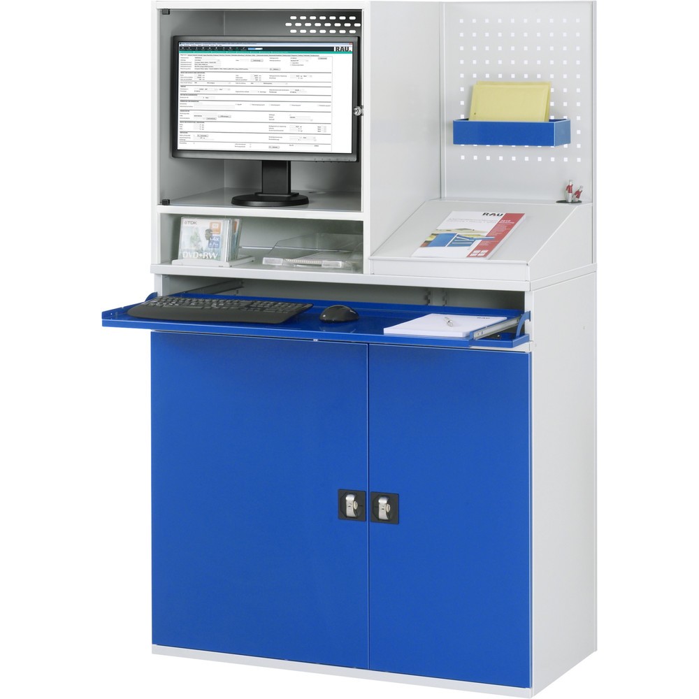 Produktabbildung Nr. 5: RAU Computer-Schrank, Monitorgehäuse, Tastaturauszug, Doppel-Flügeltür, Lochplattenrückwand, Schubladenanzahl x H x B: 1 x 80 x 1.020 mm