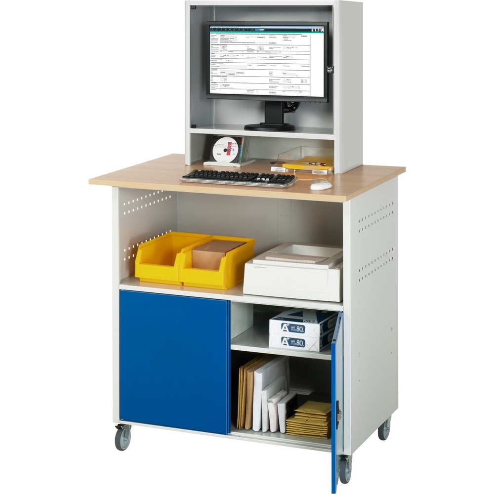 Produktabbildung Nr. 3: RAU Computer-Tisch, HxBxT 1.860 x 1.100 x 800 mm, Buche Dekor Arbeitsplatte, mit 2 Flügeltüren und Monitorfach