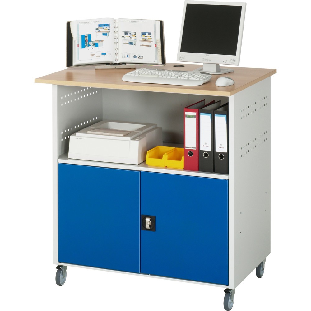 Produktabbildung Nr. 2: RAU Computer-Tisch, HxBxT 1.150 x 1.100 x 800 mm, Buche Dekor Arbeitsplatte, mit 2 Flügeltüren und Steckdosenleiste
