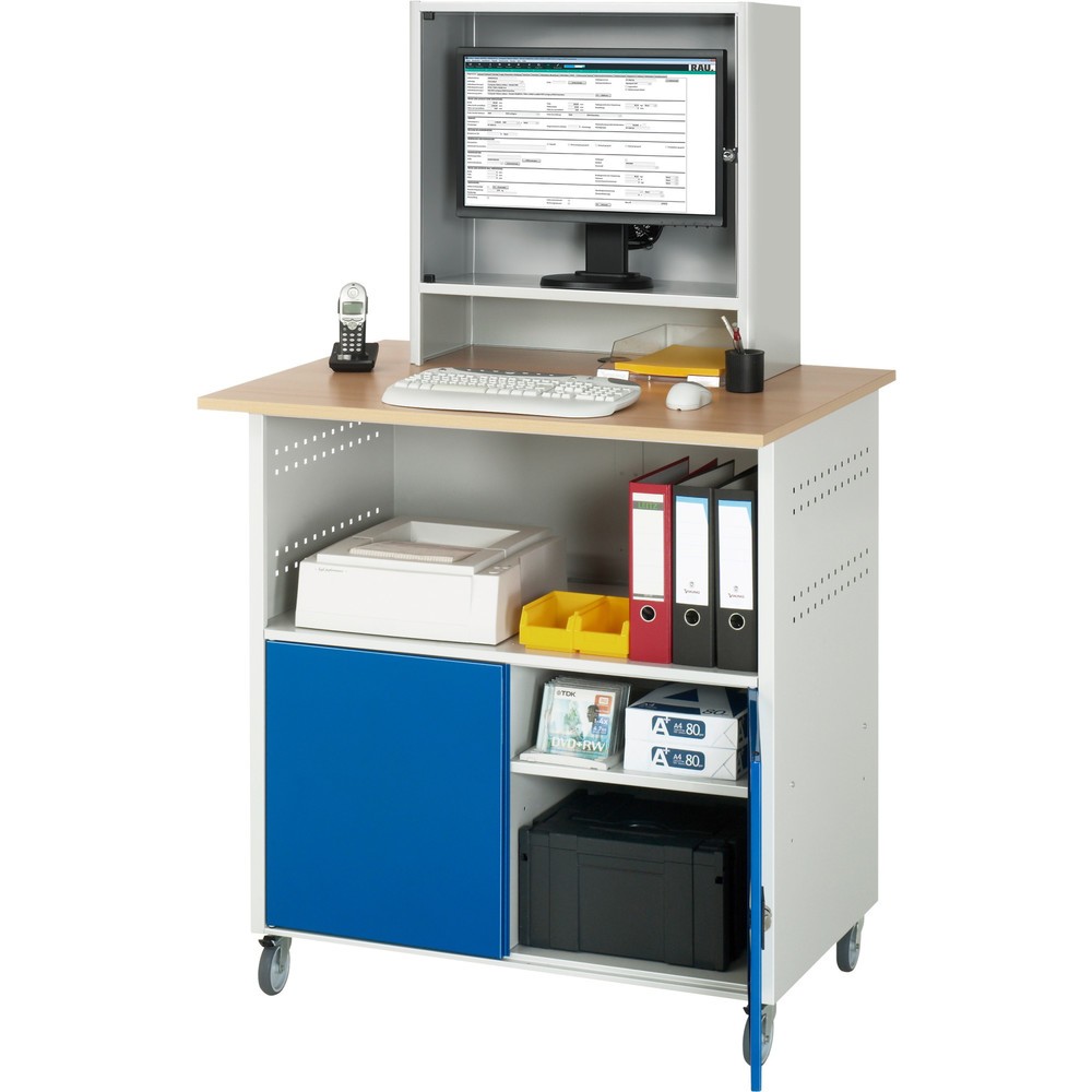 Produktabbildung Nr. 3: RAU Computer-Tisch, HxBxT 1.860 x 1.100 x 800 mm, Buche Dekor Arbeitsplatte, mit 2 Flügeltüren, Steckdosenleiste und Monitorgehäuse
