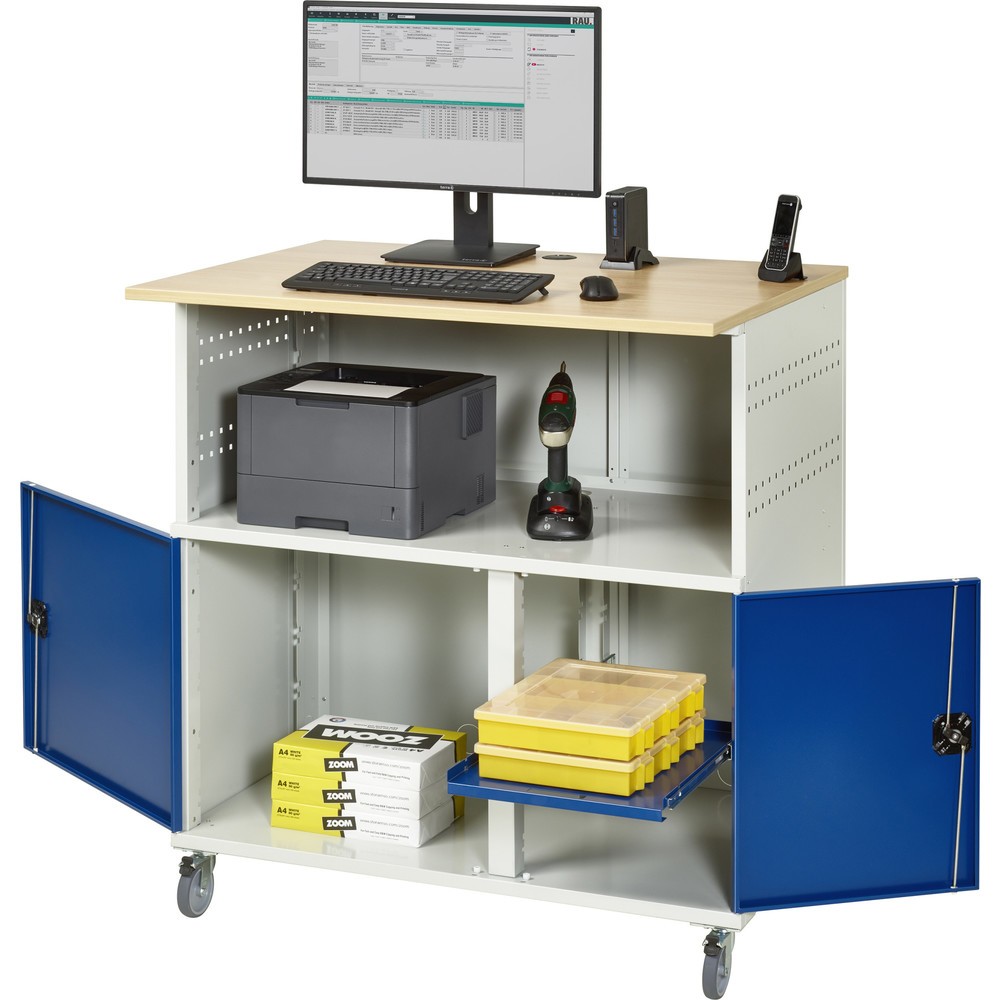 Produktabbildung Nr. 4: RAU Computer-Tisch, HxBxT 1.150 x 1.100 x 800 mm, Buche Dekor Arbeitsplatte, mit 2 Flügeltüren und Steckdosenleiste