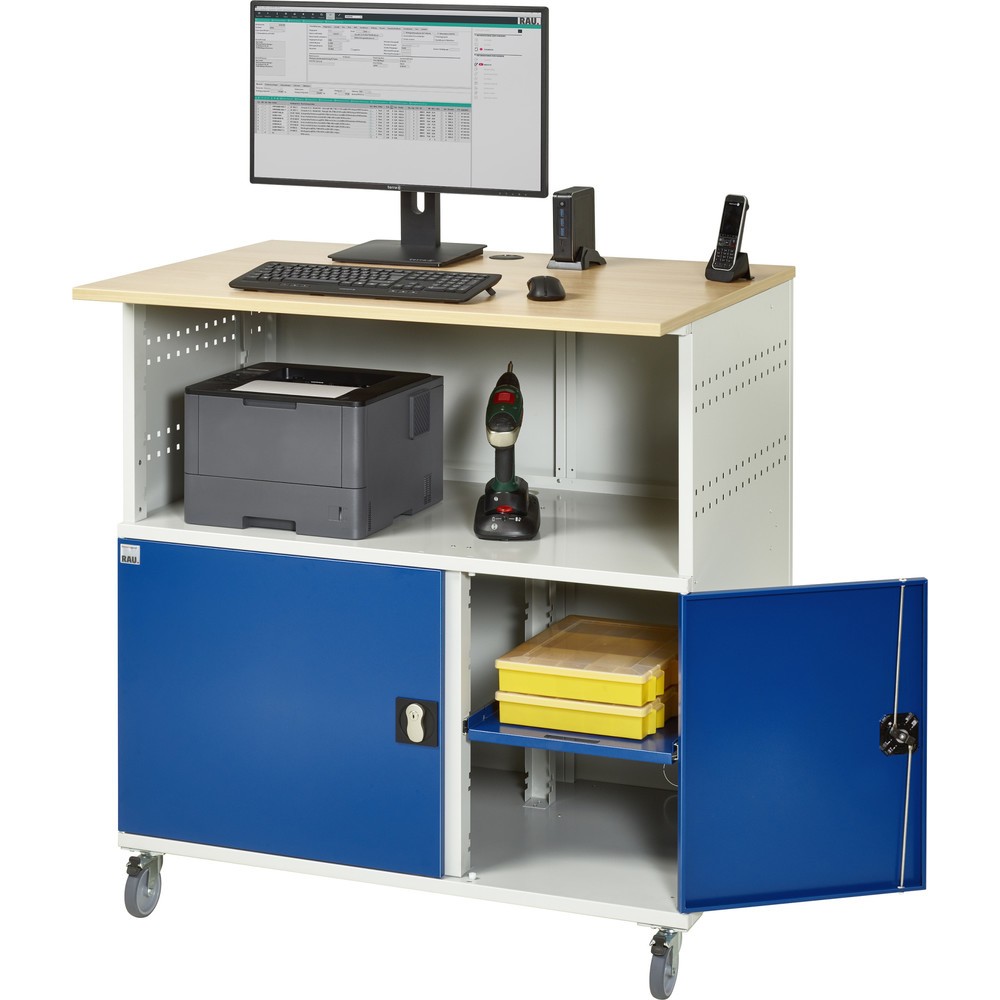 Produktabbildung Nr. 5: RAU Computer-Tisch, HxBxT 1.150 x 1.100 x 800 mm, Buche Dekor Arbeitsplatte, mit 2 Flügeltüren und Steckdosenleiste