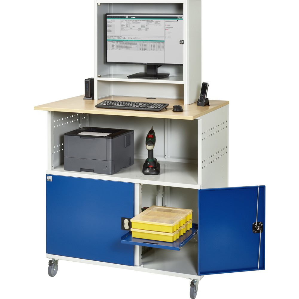 Produktabbildung Nr. 5: RAU Computer-Tisch, HxBxT 1.860 x 1.100 x 800 mm, Buche Dekor Arbeitsplatte, mit 2 Flügeltüren, Steckdosenleiste und Monitorgehäuse